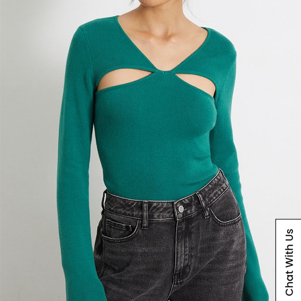 Kendall & Kylie Late Night Cutout V-Neck Sweater